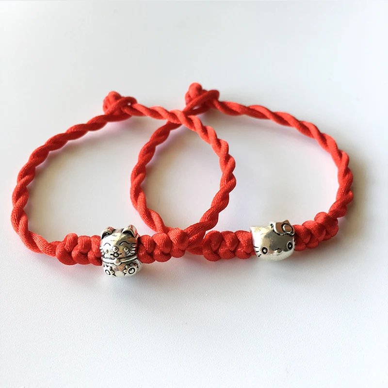 925 стерлингового серебра тайский браслет с подвесками красный счастливый