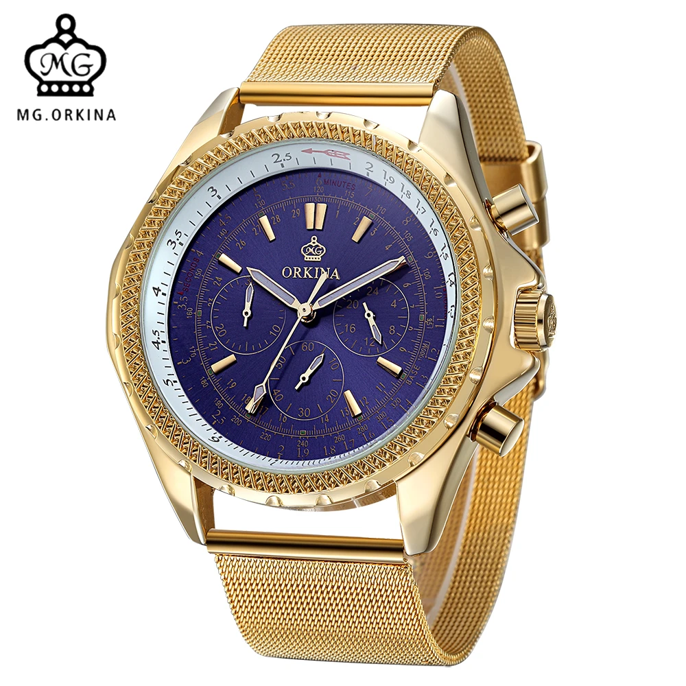 

MG. ORKINA Relojes Luminous Hands Big Case Stainless Steel Band Horloge Japan Quartz Movement Chronograph Mens Sport Watches
