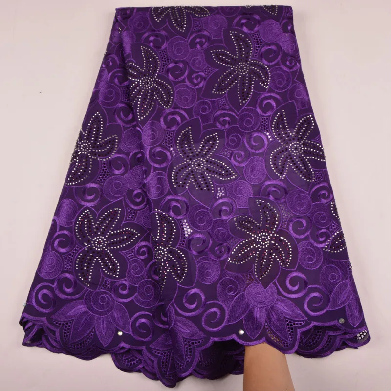 

Embroidery White Swiss Voile Net Lace Fabric With Stones New Arrival Swiss Cotton Lace With Beads & Stones For Wedding 1298B