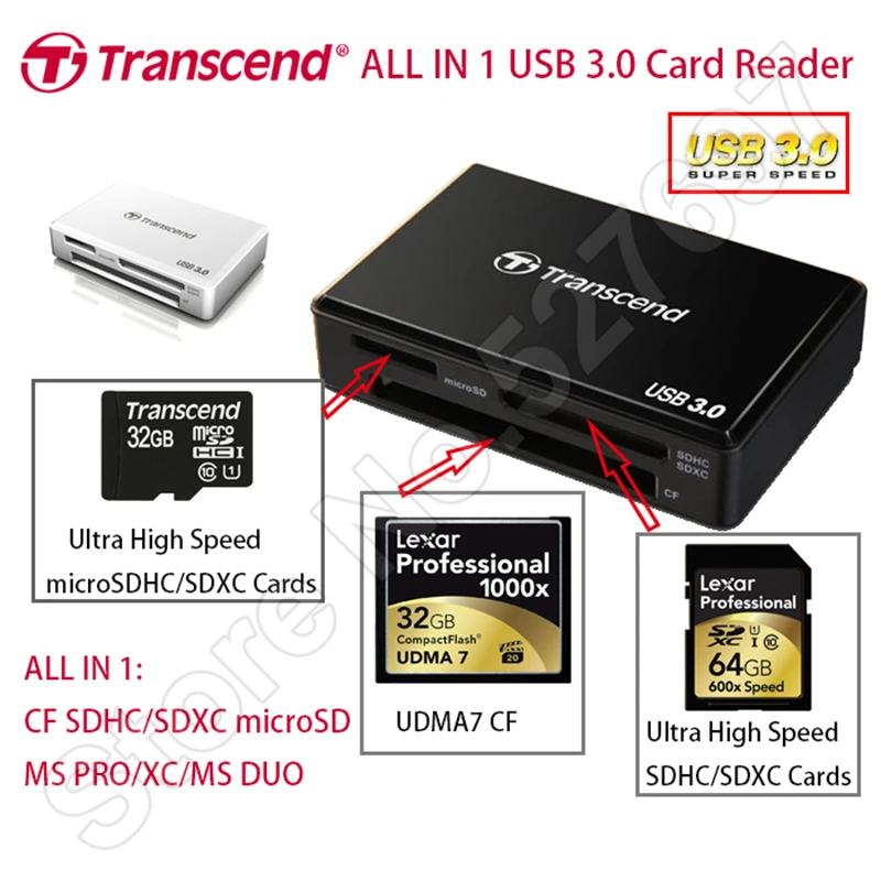 Фирменная новинка 2015 Transcend rdf8 SuperSpeed USB 3.0 Card Reader Все в 1 UHS udma7 карт CF SDHC SDXC SD micro Reader|usb