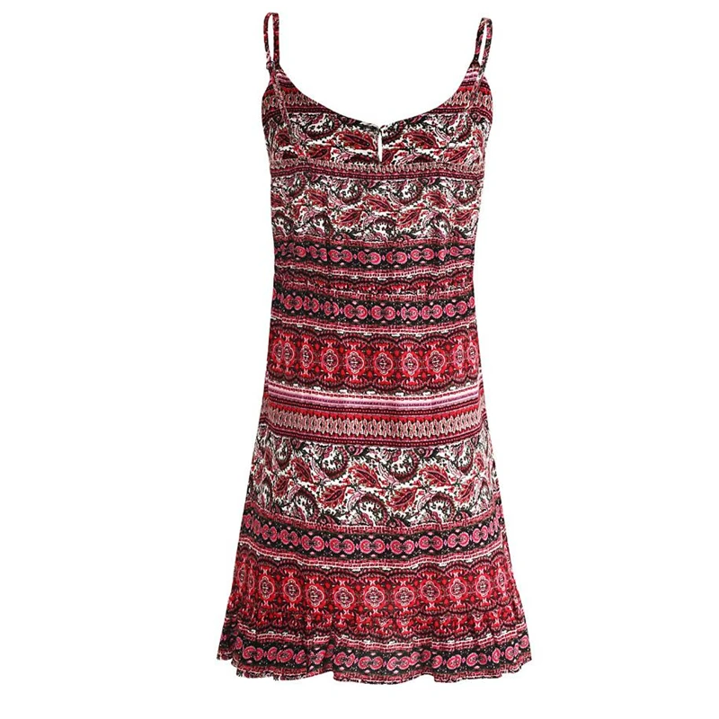 

Sexy Beach Dress Women Mini Summer Dress Print Sleeveless V Neck Spaghetti Strap Elastic Waist Dress 2019 Sundress vestidos k407