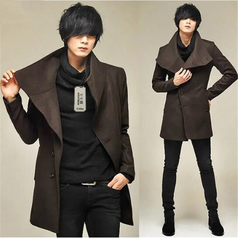Men's Wool Jackets Spring Autumn Brand Men Woolen Coats Middle Long Jackets And Coats Mens Warm Wool Overcoat Size 2XL