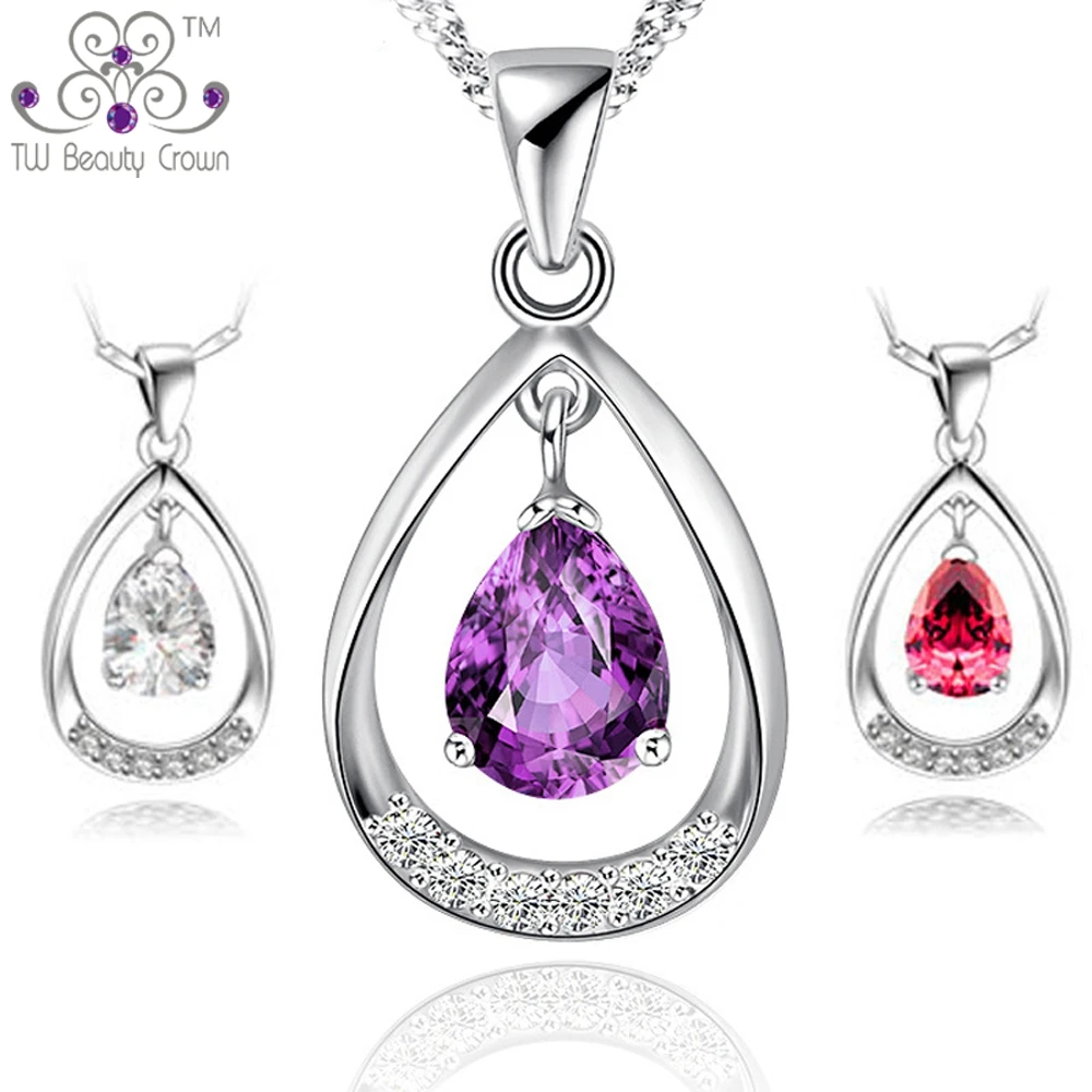 Ожерелье и кулоны из серебра 925 пробы с белыми фиолетовыми красными кристаллами