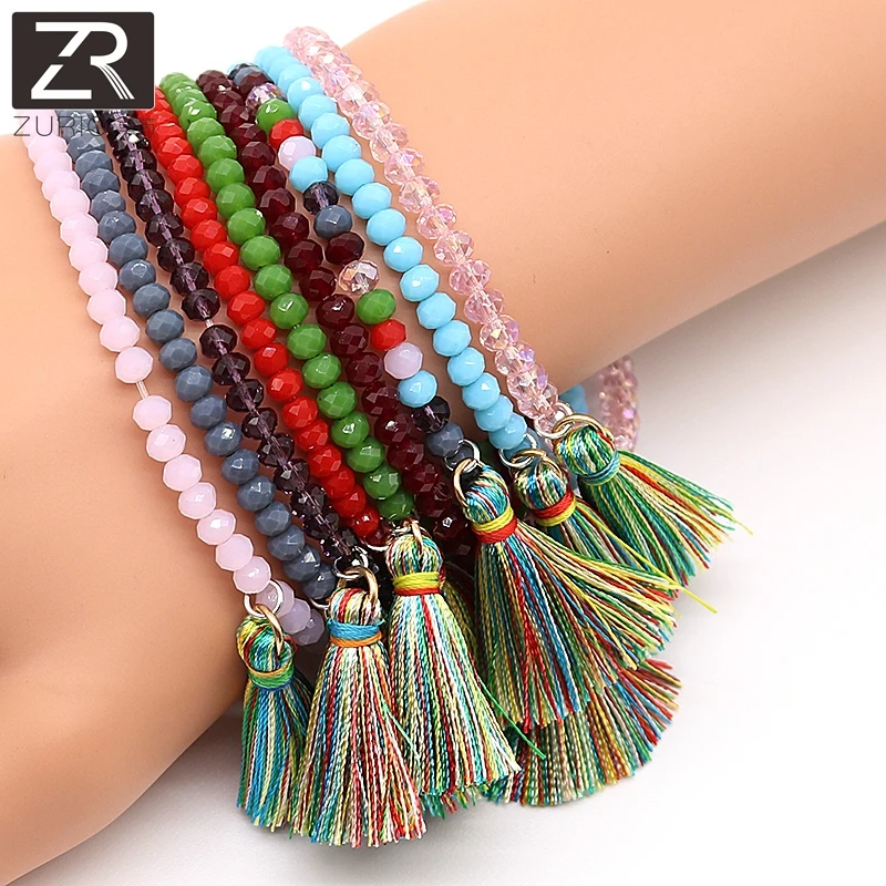 Boho 9 видов цветов браслеты с бусинами из кристаллов многоцветные кисточками