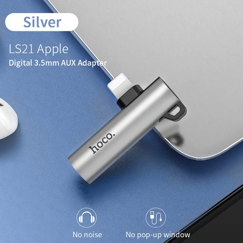 LS21 Silver 3.5 HOCO для Lightning конвертер 2 в 1 конвертировать в 3,5 мм Jack аудио адаптер+ для Lightning для iPhone 7 8 Plus X XR XS MAX наушники - Цвет: LS21 Silver 3.5