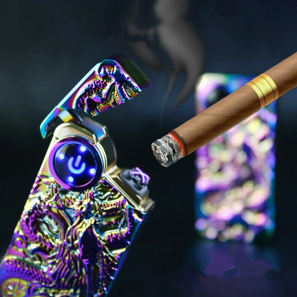 USB-Зажигалка Dragon плазменная с двойной дугой ветрозащитная металлическая