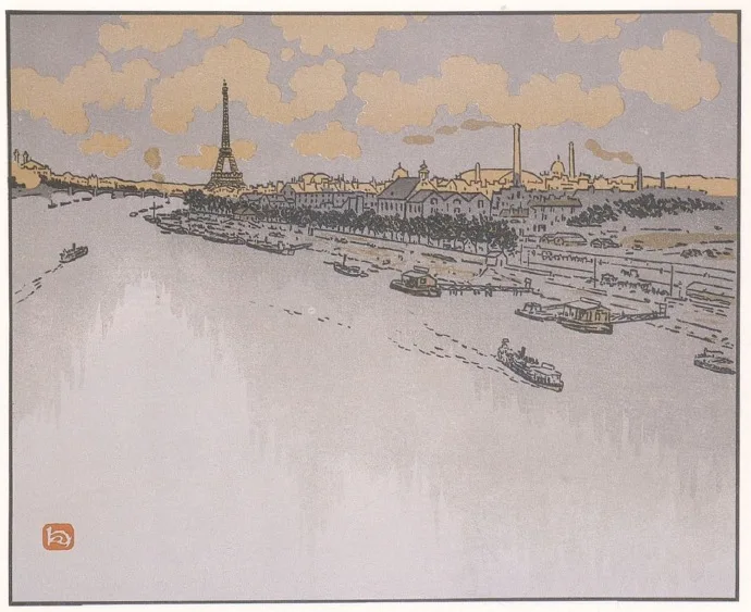 Промышленный район Париж башня Франция Ukiyoe Анри Ривьер художественный
