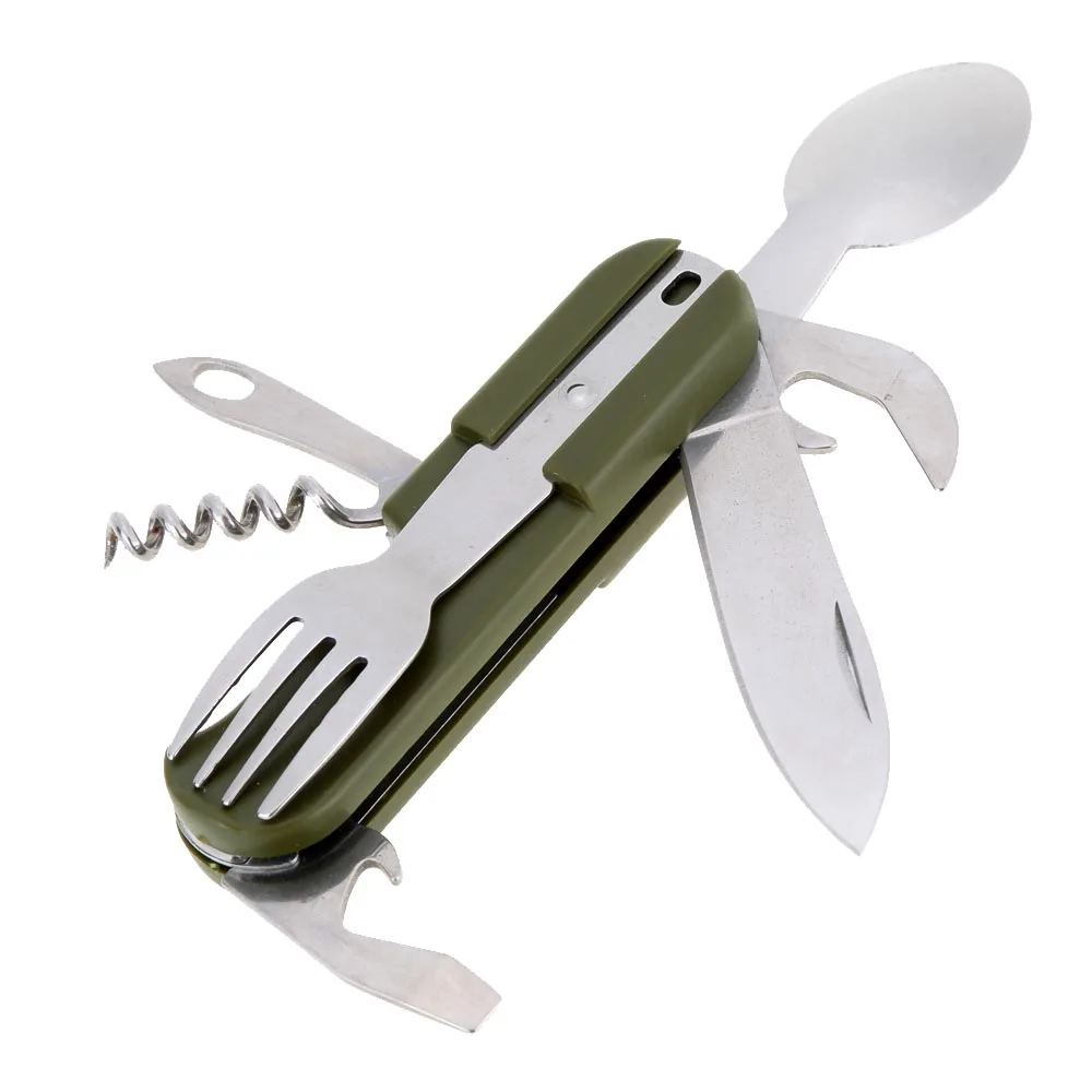 

Outdoor Foldable Cutlery Knife Fork Spoon Bottle Opener Camping Travel Utensils Stainless Steel Pocket Kits Picnic Equipment