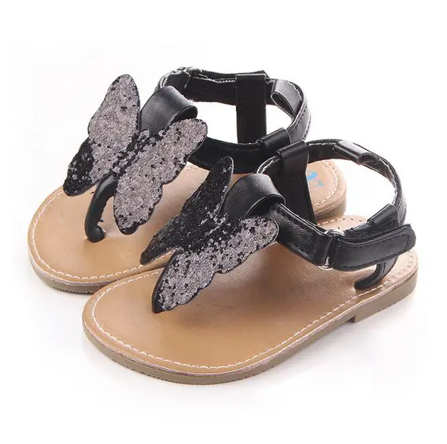Модная пляжная обувь для новорожденных девочек с блестящими бабочками детские