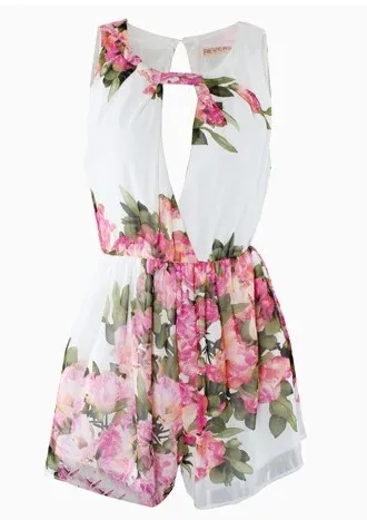 Шифоновый комбинезон с цветочным принтом и открытой спиной Женские летние