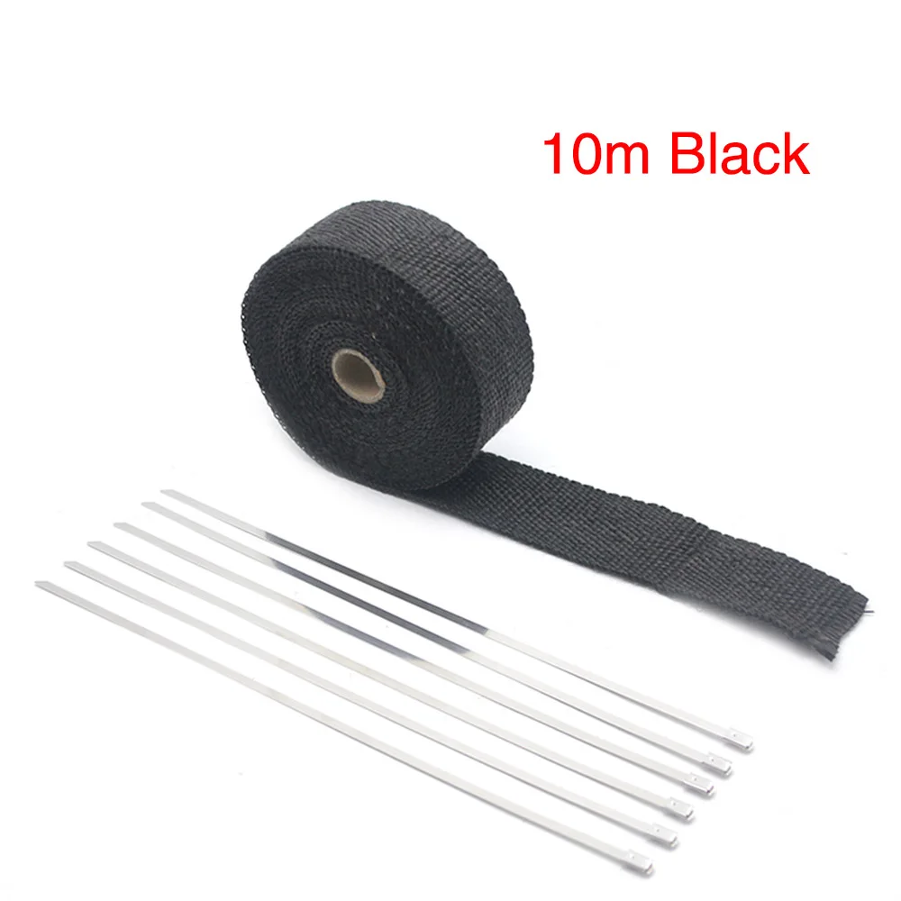 10M Black ZSDTRP " x50' лента для сохранения тепла выхлопных газов титан/черный мотоциклы выхлопная труба анти-Горячая обертка теплоколлектор изоляционная ткань рулон+ галстуки - Цвет: 10M Black