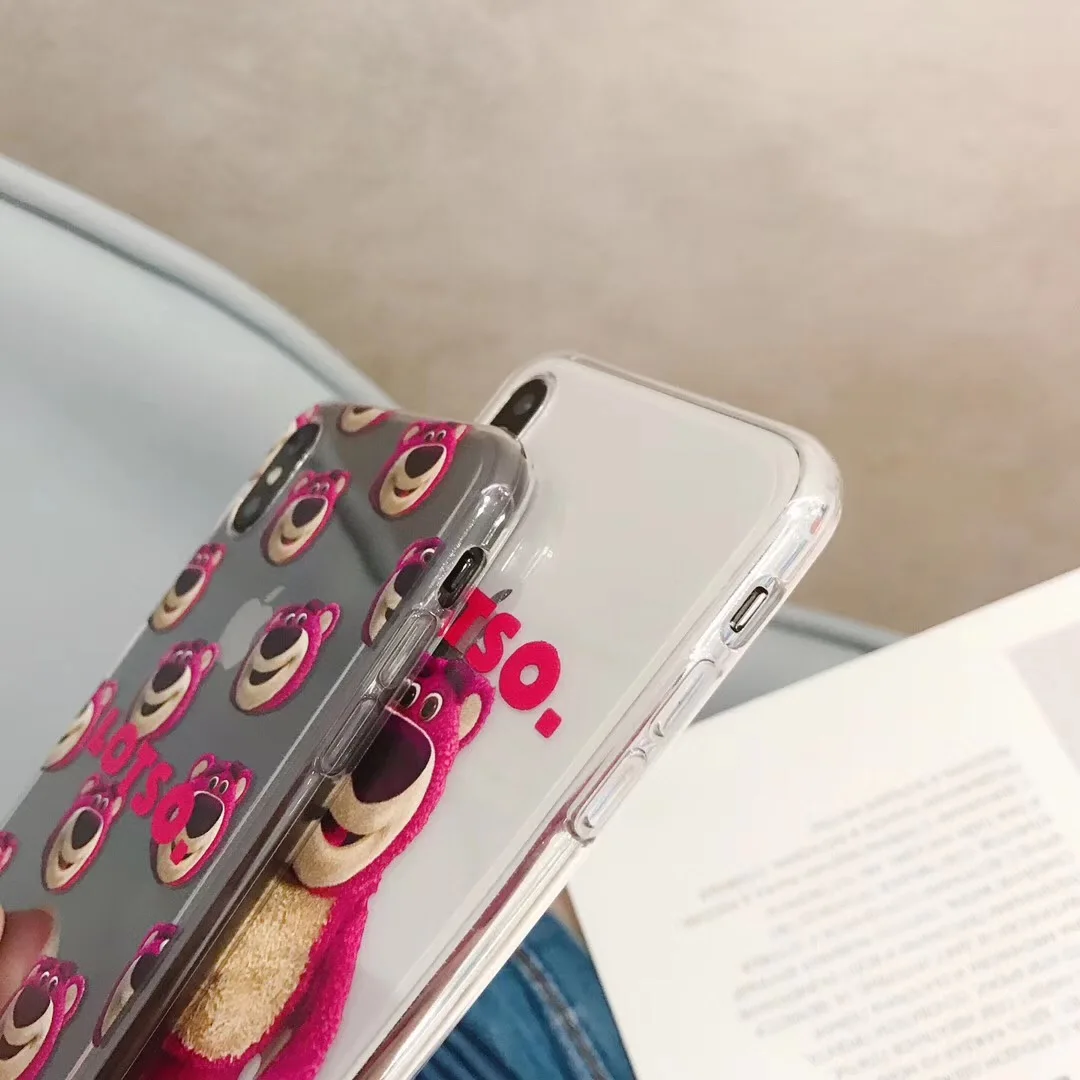 Милый чехол для телефона с рисунком лотсо клубники медведь Apple iPhone X XS Max Xr 8 7 6 6s Plus