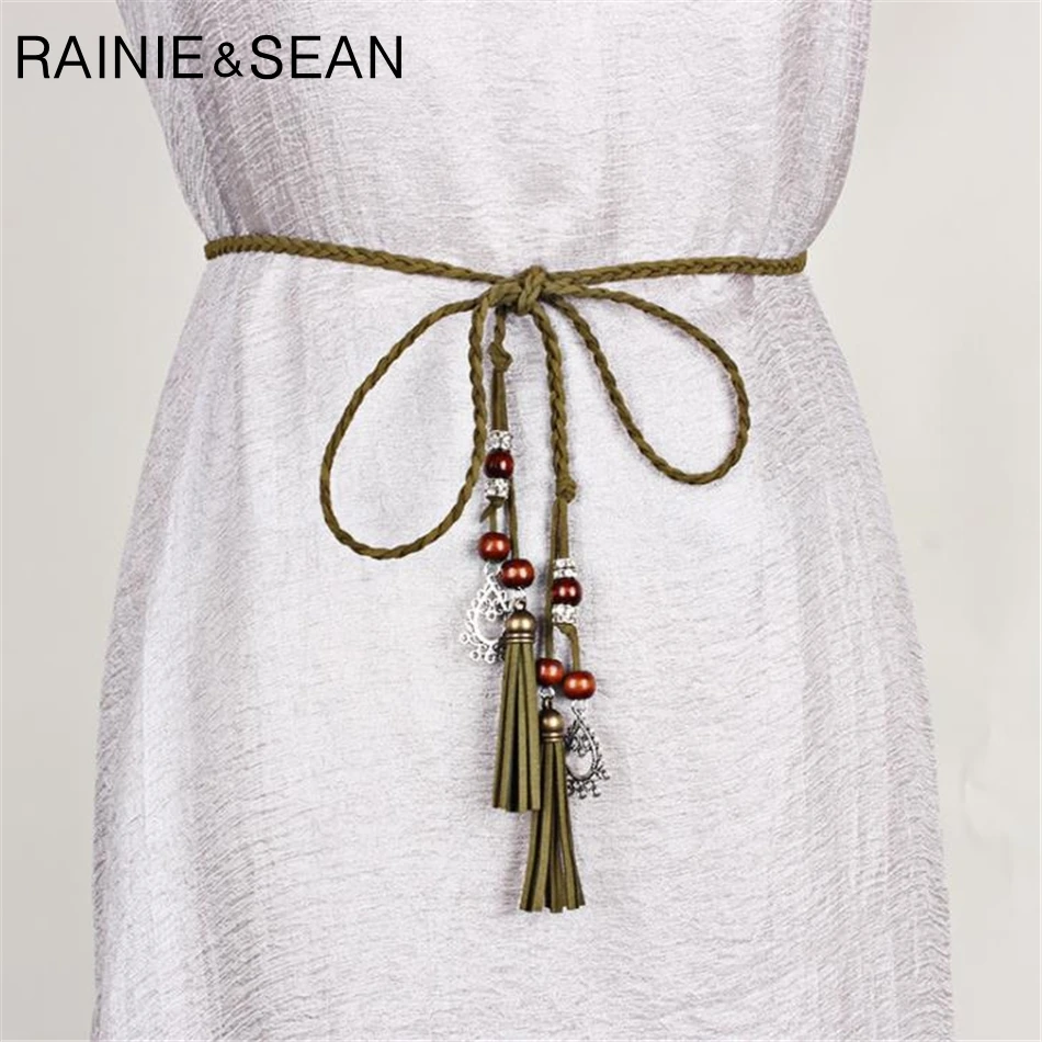 Ремень женский плетеный из искусственной кожи RAINIE SEAN модный пояс в стиле бохо с