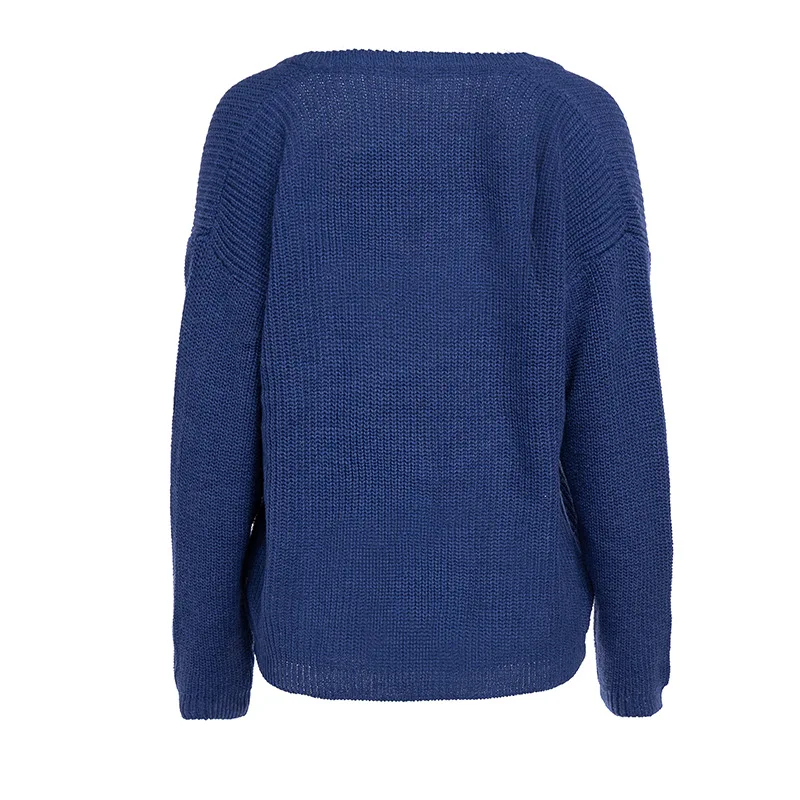 2019 New Fashion Women Casual Deep V Neck Knitted Sweater Jumper Tops Long Sleeve Loose Solid color Pullover | Женская одежда