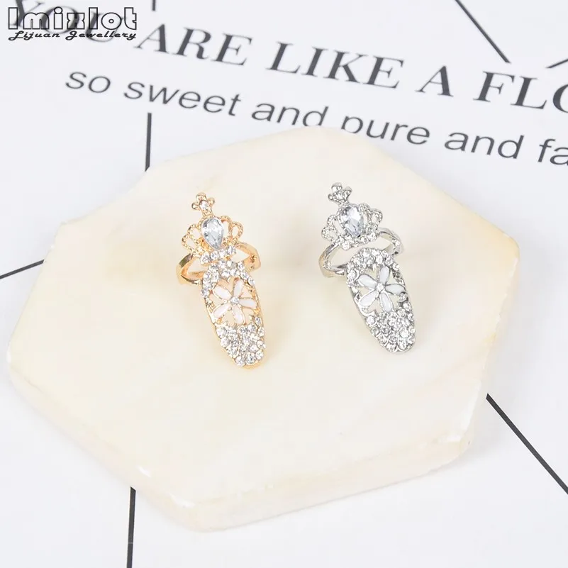 Женское кольцо для ногтей с подвеской в виде короны цветка кристаллов 2018|Кольца