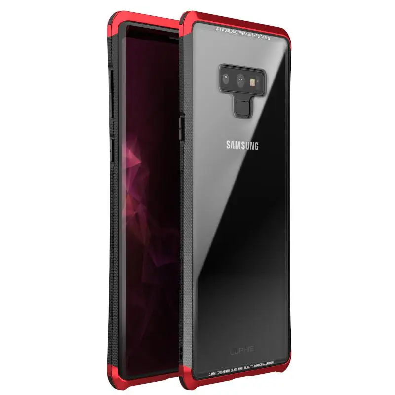 Чехол LUPHIE для samsung Galaxy Note 9, двойная пластиковая рамка с драконом+ прозрачная задняя крышка из закаленного стекла, роскошный чехол - Цвет: Красный