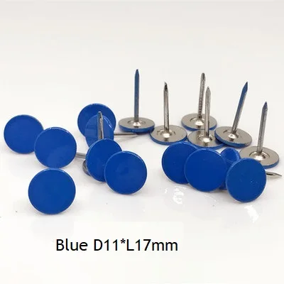 Blue D11L17MM 200 шт./лот, цветная роза, красный, черный, белый, синий, розовый, зеленый, Плоская Круглая обивка, гвоздь, шпилька, булавка для украшения мебели, дивана, двери - Цвет: Blue D11L17MM