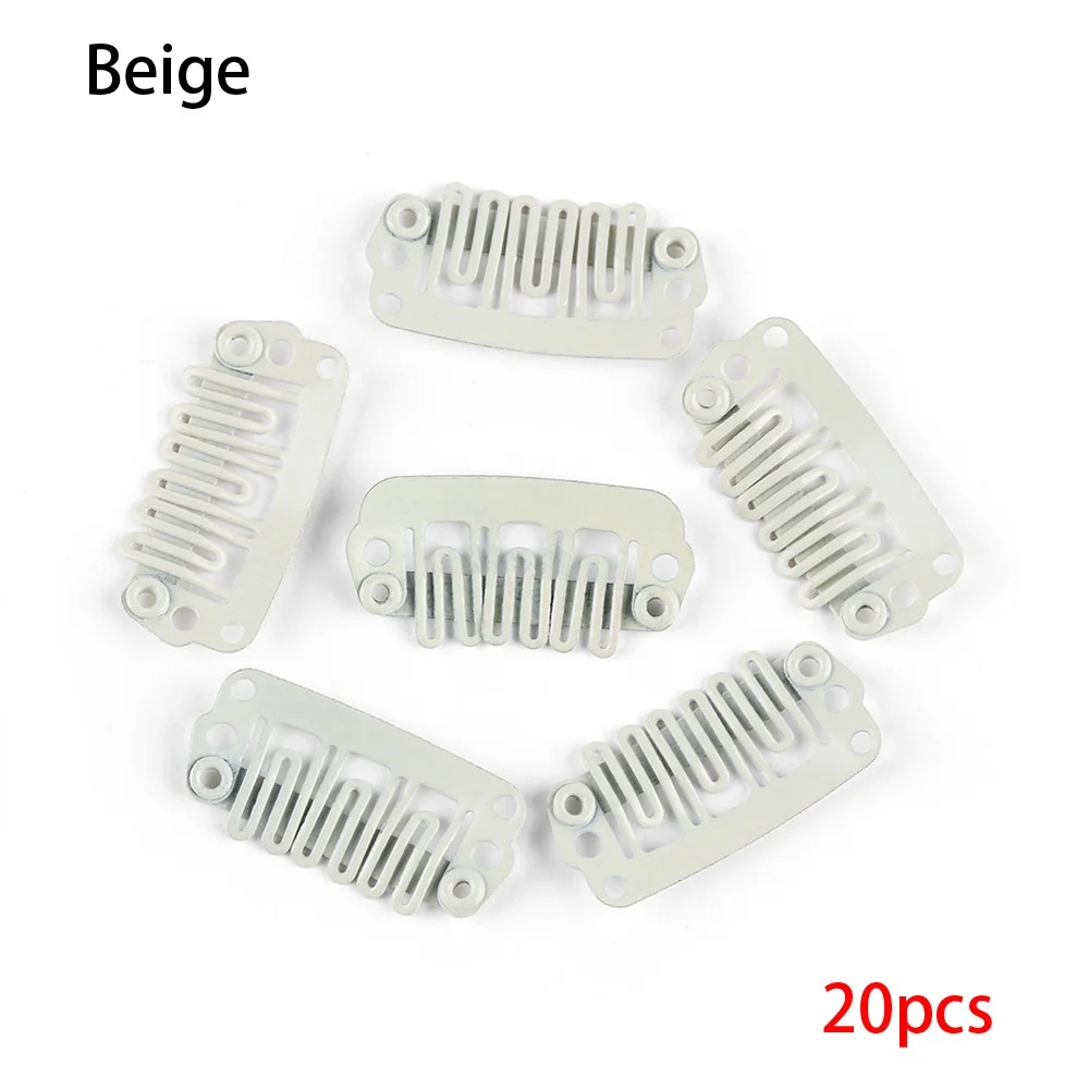 20pcs beige 1/10/20 ПК Заколки для волос оснастки металлический зажим с силиконовый чехол-бампер с зажим парикмахерские металлический штырь наращивание волос UShape гребень инструмент - Цвет: 20pcs beige