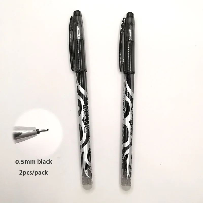 0.5mm black 2pc Стираемая гелевая ручка 0,5 мм 0,35 мм ручка поставки шариковые ручки гладкие линии до конца страницы Волшебная нейтральная ручка для письма - Цвет: 0.5mm black 2pc