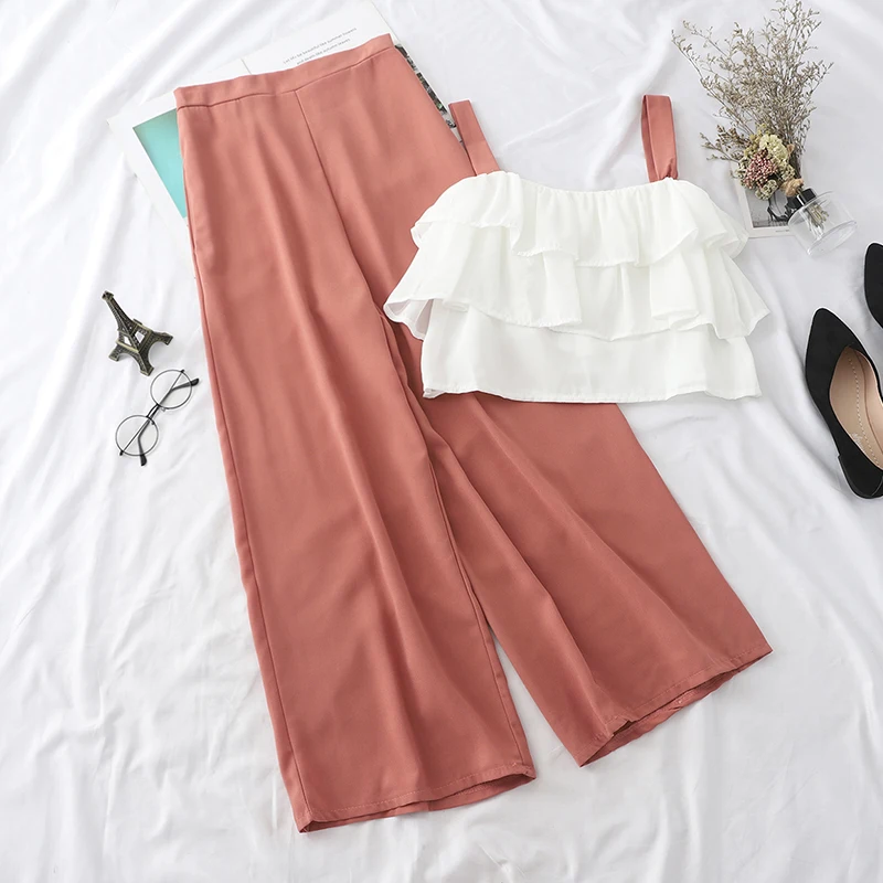 Женские спортивные костюмы Новый 2019 Лето Спагетти ремень Блузка Топ и штаны с