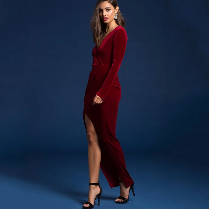 2019 осенне-зимние вечерние платья красное бархатное платье винтажные длинные