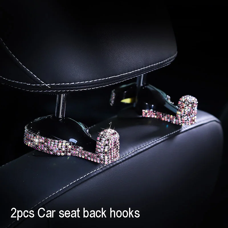 2pcs Car seat hook Фиолетовые хрустальные Автомобильные украшения, декоративные стразы, чехол на руль для девочек, автомобильная пепельница, подвеска, интерьерные автомобильные аксессуары - Название цвета: 2pcs Car seat hook