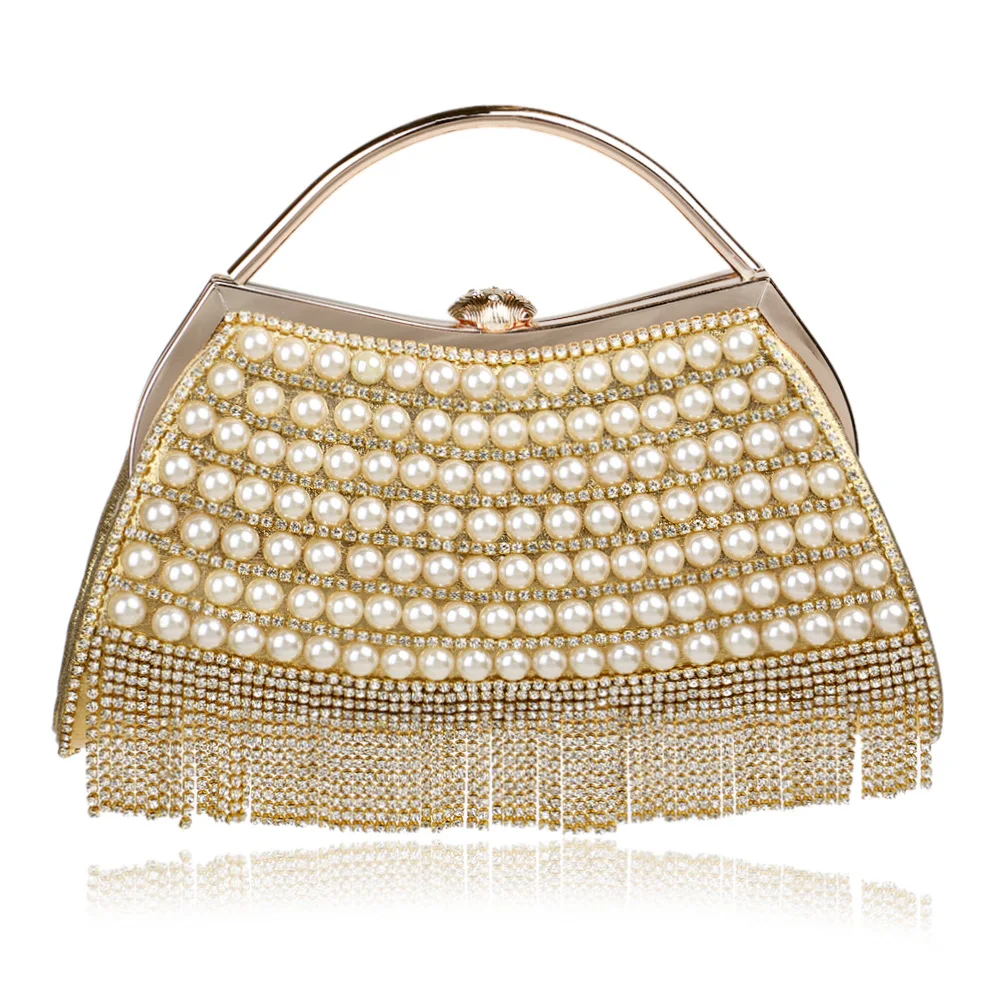 Элегантный женский вечерний клатч с цепочкой жемчужная кисточка сумка через