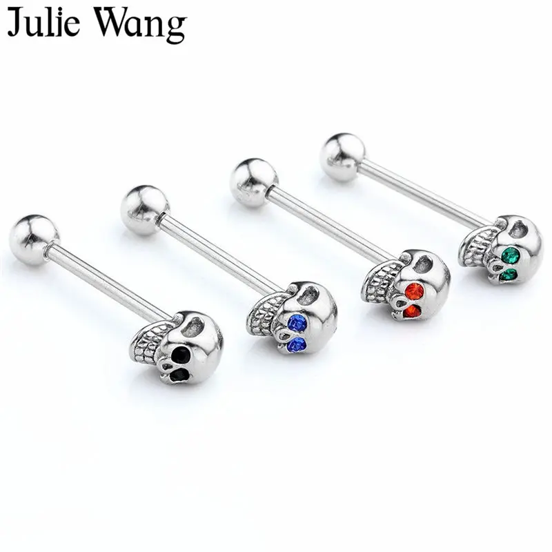 Julie Wang 1 шт. череп из нержавеющей стали пирсинг языка серебряный цвет перегородка промышленные фотоэспандеры