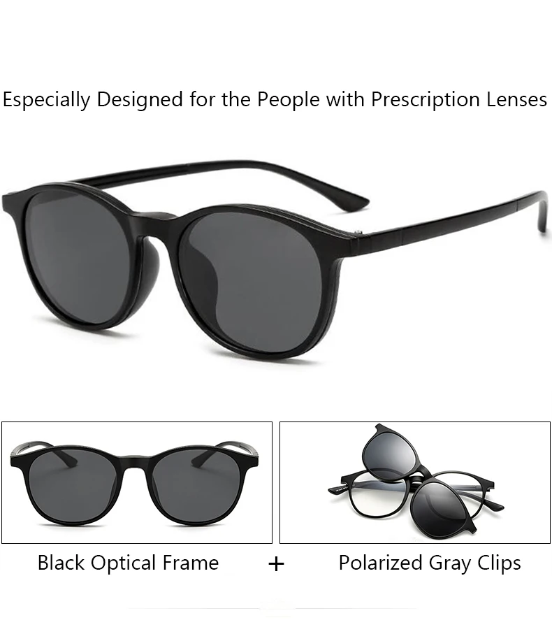Black Frame Gray Cli IVSTA клип на солнцезащитные очки для женщин с магнитом крюк зеркало поляризованные мужские очки с оптической оправой рамки розовые очки по рецепту при близорукости - Цвет линз: Black Frame Gray Cli