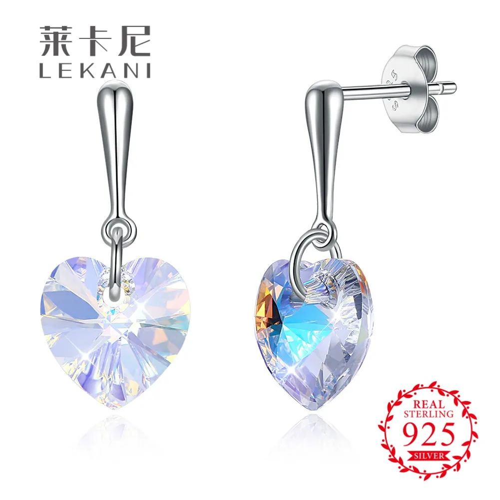 LEKANI кристаллами от Swarovski золотой кристалл в форме сердца 100% серебряный серьги