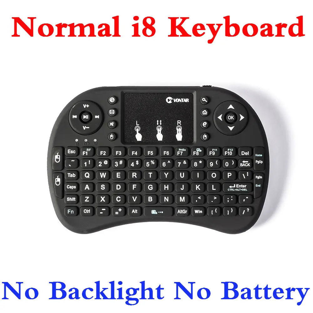 No Backlight VONTAR с подсветкой i8 Мини Беспроводная клавиатура 2,4 ГГц Английский Французский Русский Испанский Air mouse Touchpad I8 пульт дистанционного управления для Android tv Box - Цвет: No Backlight