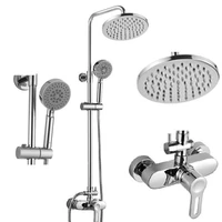 bathroom chrome finish 8 inch round abs showerhead wall mounted hot and cold brass wall shower set single handle dual control