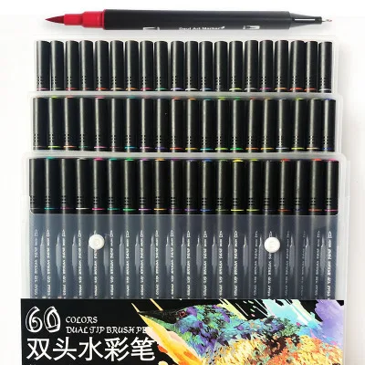 60 Colors Художественный маркер для рисования Рисование набросков набор двойная щетка с ручками, акварельные маркеры 48/60/72/100 Цвета профессиональные маркеры для художника - Цвет: 60 Colors
