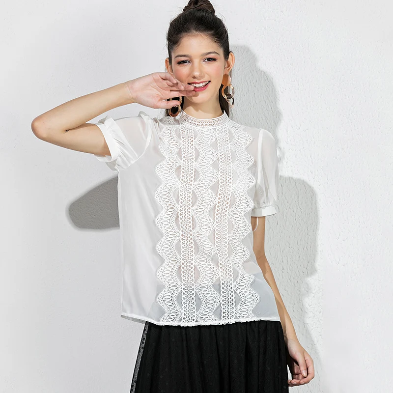 Mostnica элегантные летние геометрические Ажурные кружевные Camisas формальная ложная