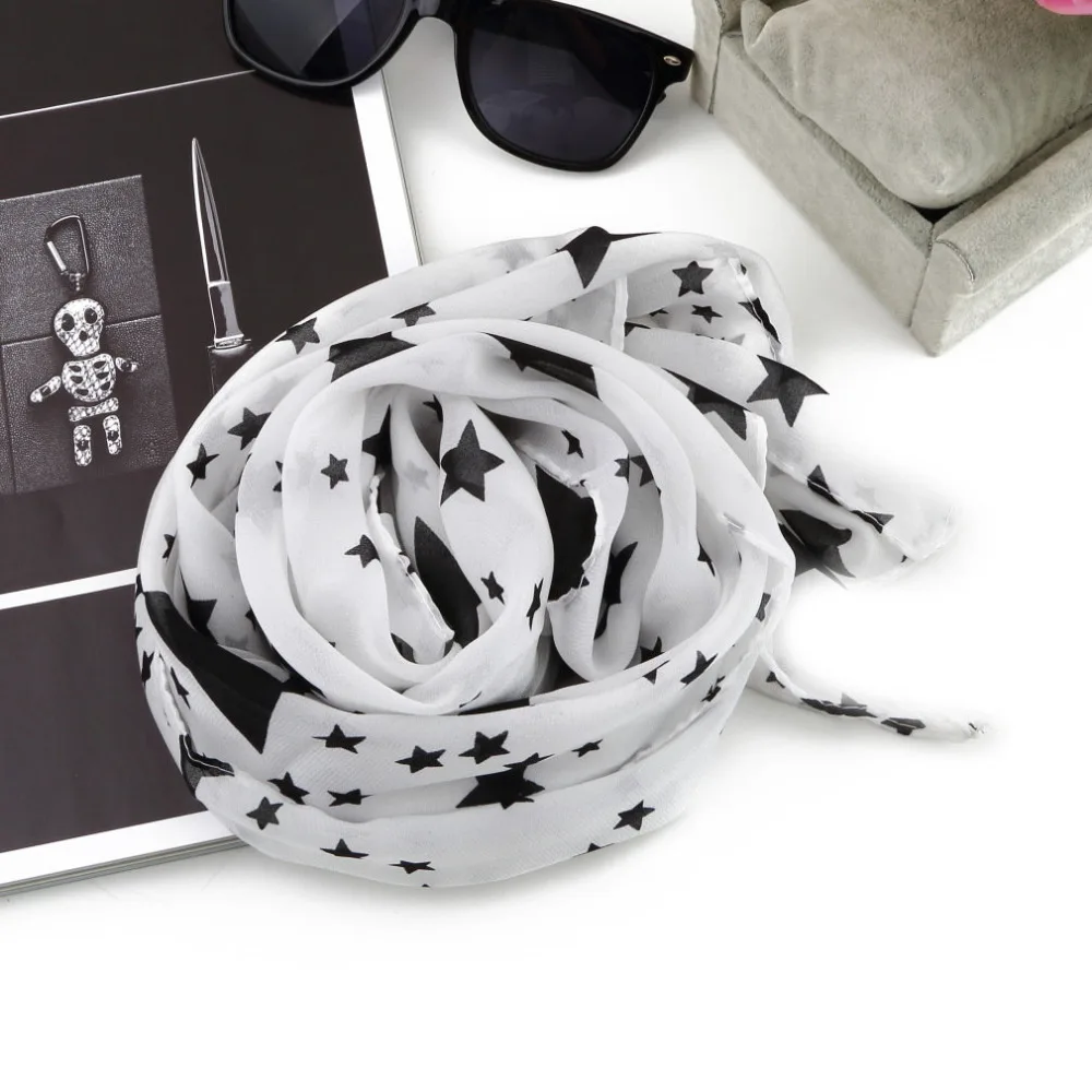 1Pcs Women Winter Necessity Black White Stars Scarf Chiffon Large Shawl Soft Comfortable Fashion Elegant Lady Autumn | Аксессуары для