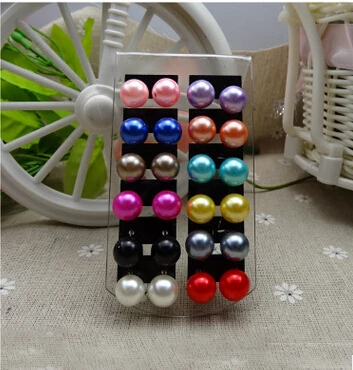 multi 10 mm Новинка, женские серьги с шариками, смешанные цвета, 12 пар, одна упаковка, серьги-гвоздики для девушек, повседневные серьги с подвеской, серьги с жемчугом - Окраска металла: multi 10 mm