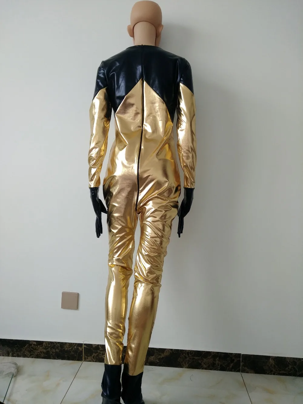 Соблазнительный черный с золотым цветом высококачественный металлик Zentai Catsuit