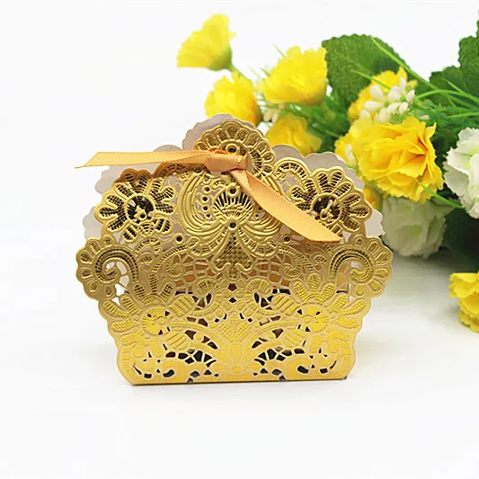 50 X Свадебная конфетная коробка золото/красный/белый/синий лазерная резка