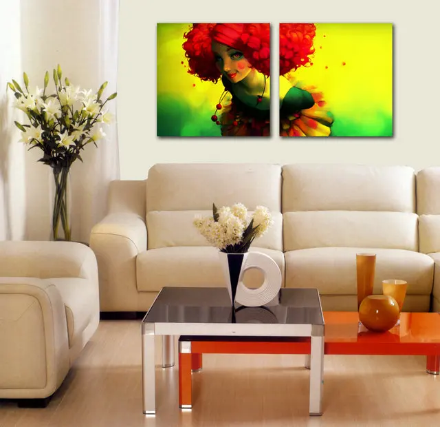 

2 pcs Giclee Canvas Prints colorful fashion cute girl Wall pictures for Home Decoration living room cuadros unframed