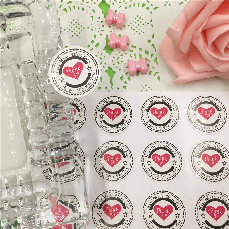 200 шт./лот 3 см круглые клейкие наклейки с надписью Thank You красные черные бумажные
