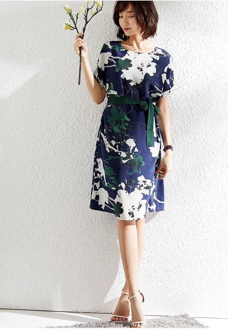 Лето 100% шелковое платье Элегантное повседневное белое цветочное дамское