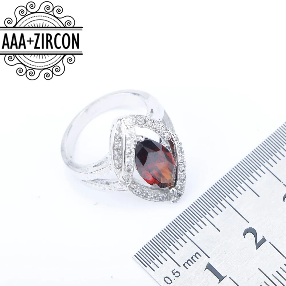 Набор ювелирных изделий для женщин из серебра 925 пробы темно-красные циркониевые