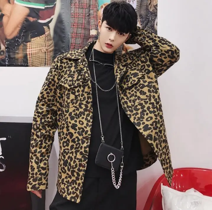 Рубашка мужская с двойным карманом модная свободная однобортная блуза для