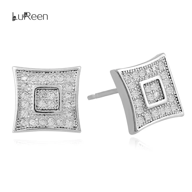 LuReen Micro Pave Цирконий в форме квадрата Форма, серьги со шпилькой, для Для женщин Для мужчин золото серьги серебристого цвета; бижутерия подарок WGEH1003