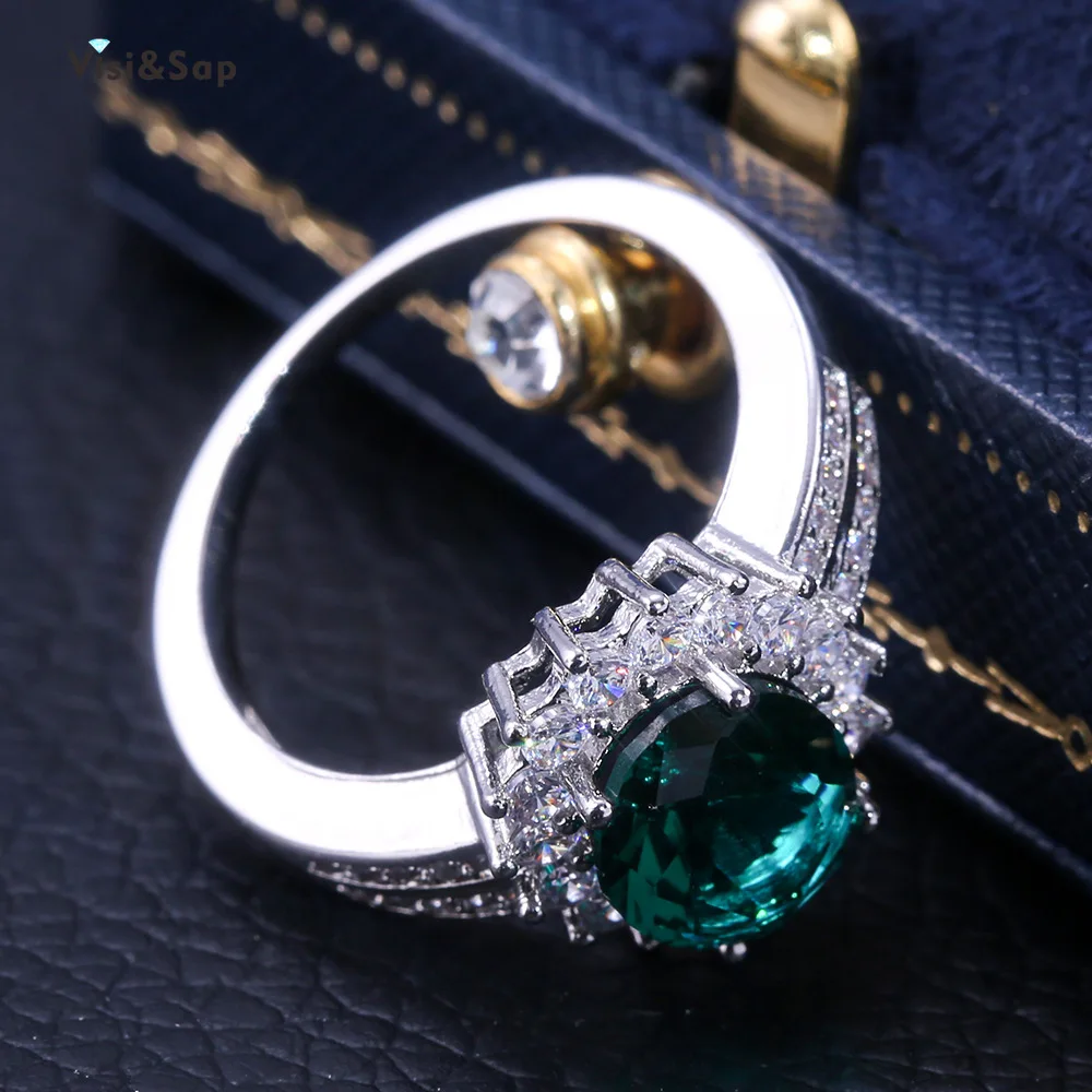 Visisap Emereld Oval Rhinestone Icedout Rings for Women Dropshipping Mum Gifts Lady Ring Supplier Fashion Jewelry Factory B2669 | Украшения