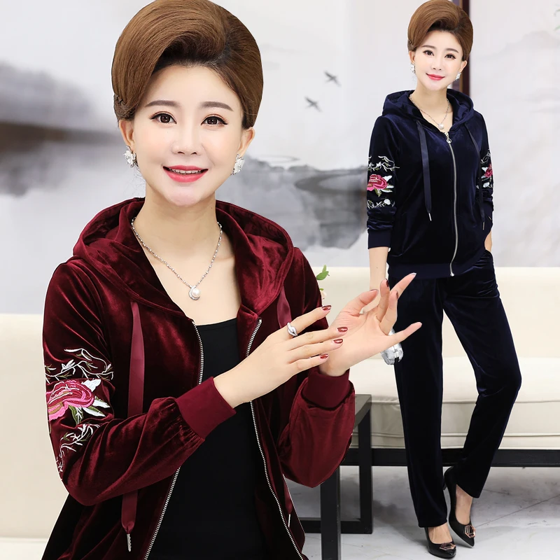 Комплект спортивной одежды для женщин большие размеры золотой вельветовый 2020