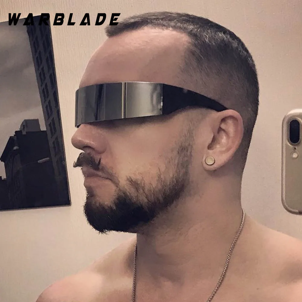 Женские и мужские солнцезащитные очки в черной оправе WARBLADE цельные с плоской