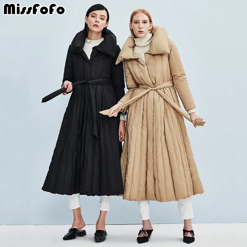 Зимняя пуховая юбка MisszFoFo 2017 Брендовое длинное осеннее модное пуховое пальто с