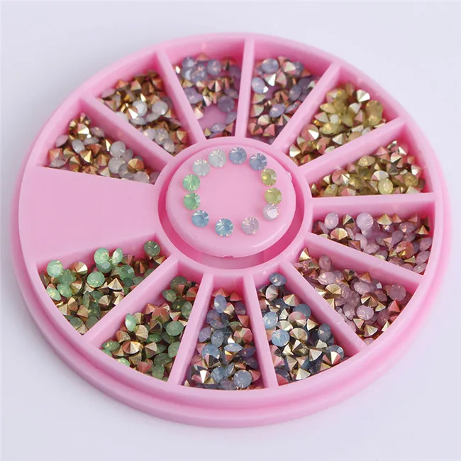 Opal Pink 1 коробка Сверкающие Стразы для ногтей 3D украшения ногтей в колесиках смешанные цвета нерегулярные бусины вафельный круглый декор DIY ногтей 30 узоров - Цвет: Opal Pink