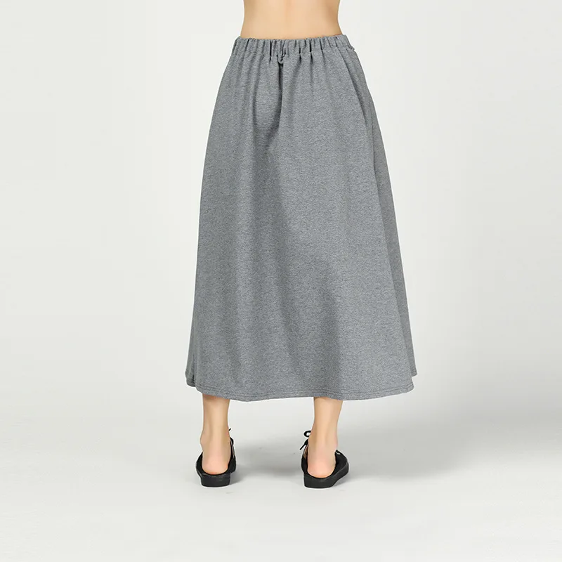 [EAM] New Spring Summer High Elastic Waist Gray Pocket Personality Split Joint Loose Half-body Skirt Women Fashion JL613